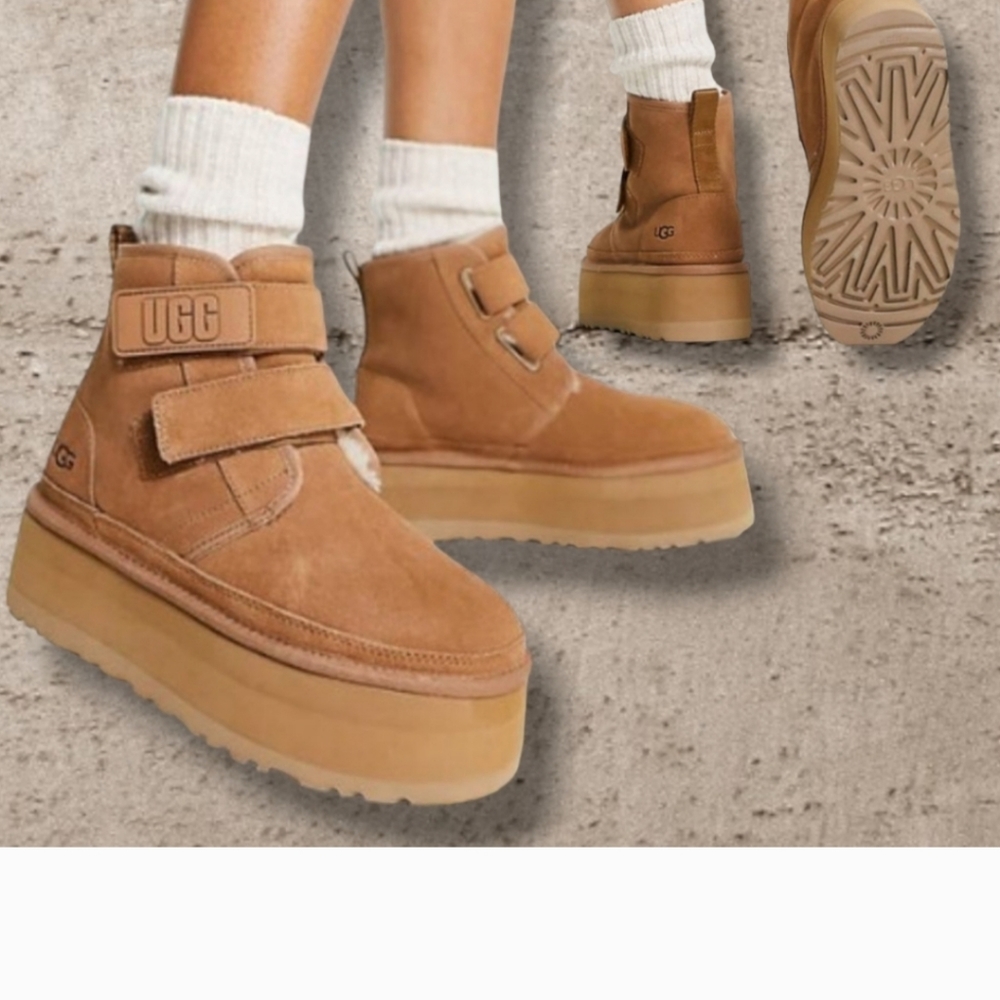 UGG Tan Ankle Boots with Velcro Strap